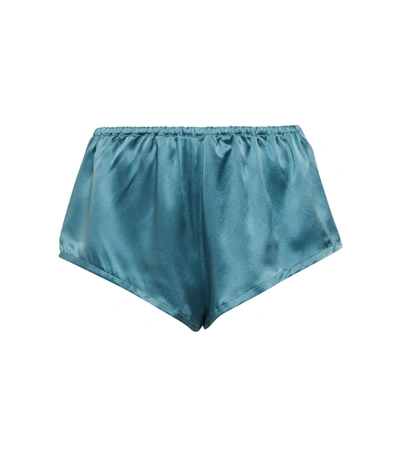 Shop Asceno Venice Silk Satin Pajama Shorts In Sea Blue