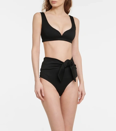Shop Alexandra Miro Naomi High-rise Bikini Bottoms In Black Rib