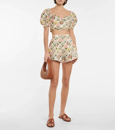 Agua By Agua Bendita Palmarosa Cropped Floral-print Organic Cotton-poplin Top In Amanecer