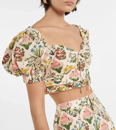 Agua By Agua Bendita Palmarosa Cropped Floral-print Organic Cotton-poplin Top In Amanecer