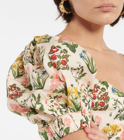 Agua By Agua Bendita Palmarosa Cropped Floral-print Organic Cotton-poplin Top In Amanecer