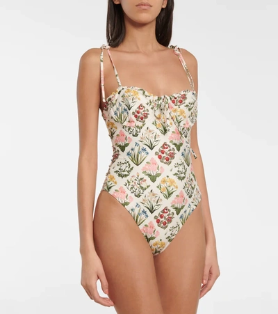 Shop Agua By Agua Bendita Ebano Floral Swimsuit In Amanecer