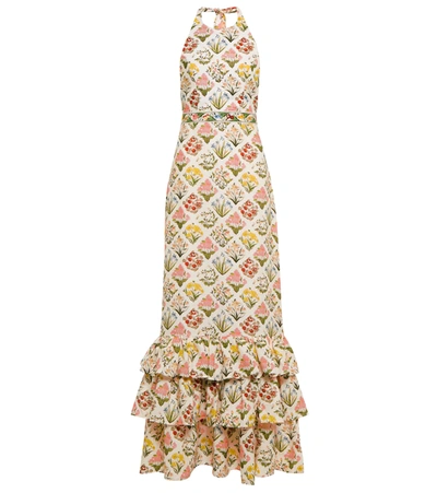 Shop Agua By Agua Bendita Magnolia Floral Maxi Dress In Amanecer