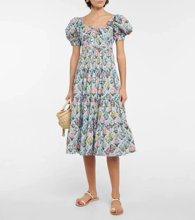 Shop Agua By Agua Bendita Palmera Printed Cotton Midi Dress In Dia