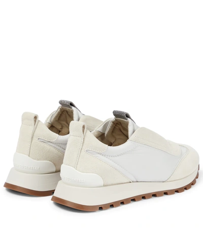 Shop Brunello Cucinelli Embellished Suede-paneled Sneakers In White 05