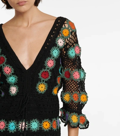 Shop Anna Kosturova Bouquet Crochet Cotton Minidress In Black/multi