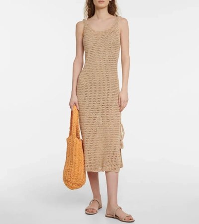 Shop Anna Kosturova Athena Crochet Cotton Midi Dress In Suede/gold