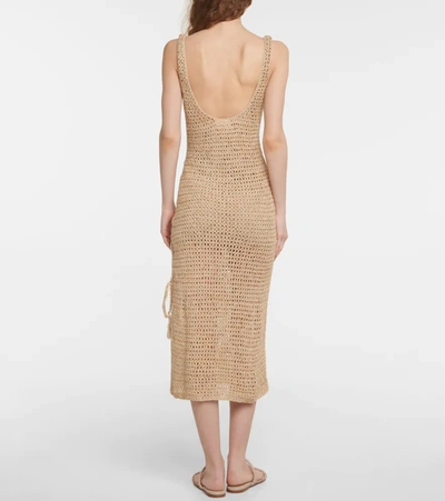 Shop Anna Kosturova Athena Crochet Cotton Midi Dress In Suede/gold