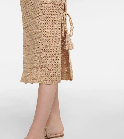 Shop Anna Kosturova Athena Crochet Cotton Midi Dress In Suede/gold