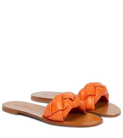 Shop Souliers Martinez Pelota Braided Leather Slides In Mandarina