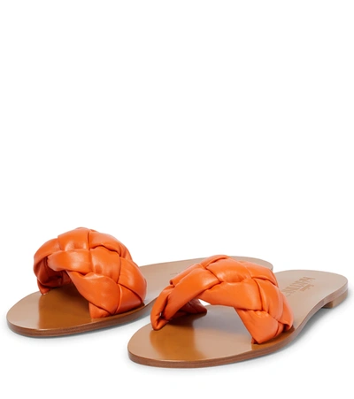 Shop Souliers Martinez Pelota Braided Leather Slides In Mandarina