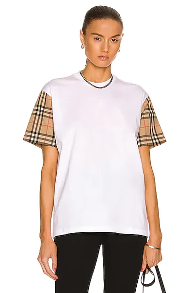 Shop Burberry Carrick Check Sleeve T-shirt In White