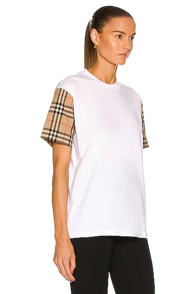 Shop Burberry Carrick Check Sleeve T-shirt In White