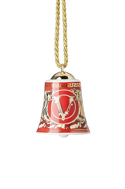 Shop Versace Virtus Holiday Bell Ornament In Red & Gold