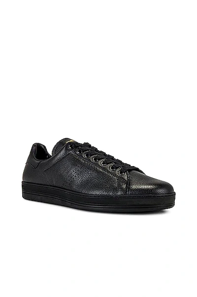 Tom Ford Black Warwick Low Top Leather Sneakers In Black