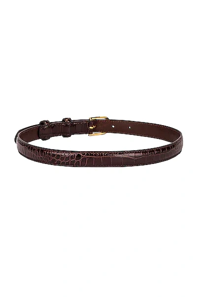 Shop Nili Lotan Jane Croc Belt In Dark Brown & Shiny Brass Buckle