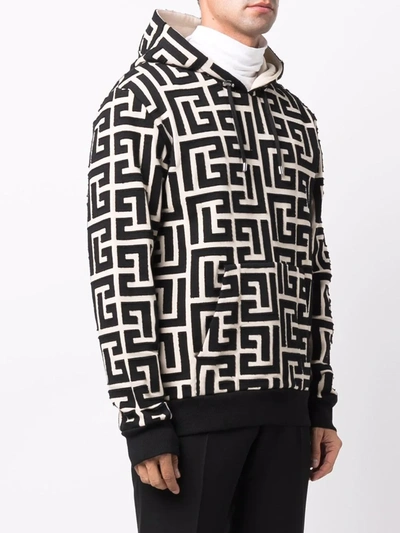 Shop Balmain Monogram-print Hoodie In Black