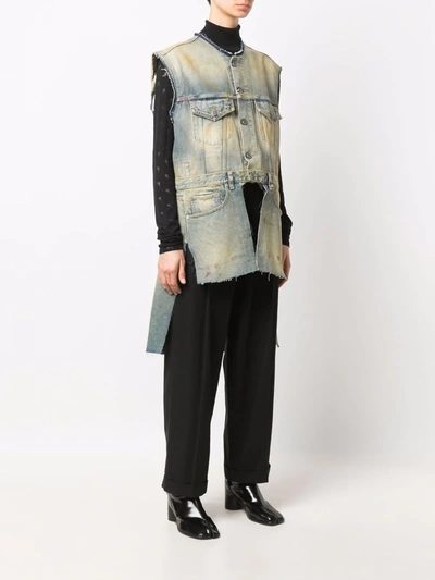 Maison Margiela Asymmetrical Distressed Denim Vest In Green