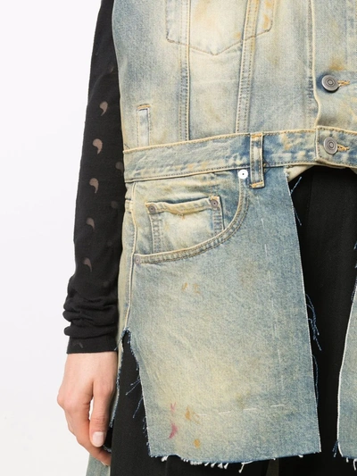 Maison Margiela Asymmetrical Distressed Denim Vest In Green