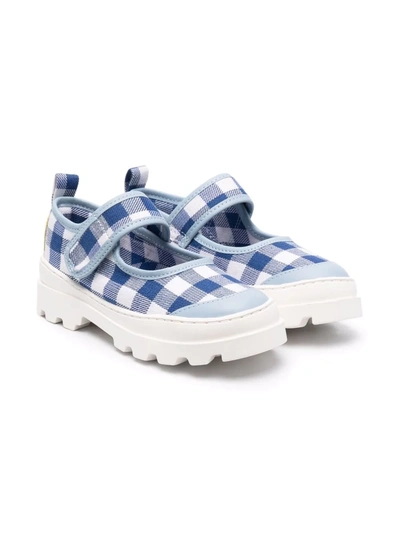 Camper Gingham-print Ballerina Shoes In Blue