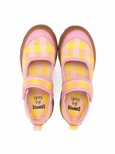 Shop Camper Gingham-print Ballerina Shoes In Yellow