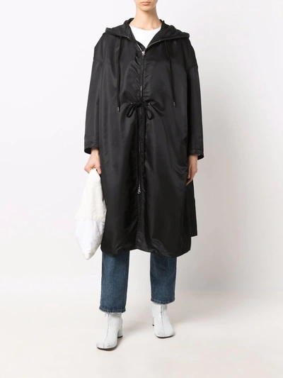 Shop Mm6 Maison Margiela Drawstring-waist Hooded Coat In Black