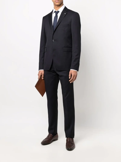 Shop Tagliatore Fitted Single-breasted Suit In Blue