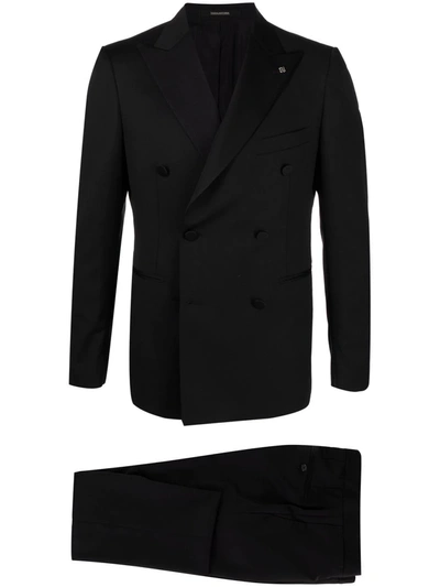 Shop Tagliatore Fitted Double-breasted Suit In Black