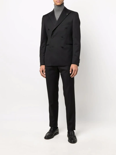 Shop Tagliatore Fitted Double-breasted Suit In Black