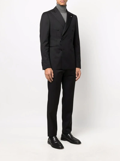 Shop Tagliatore Fitted Double-breasted Suit In Black