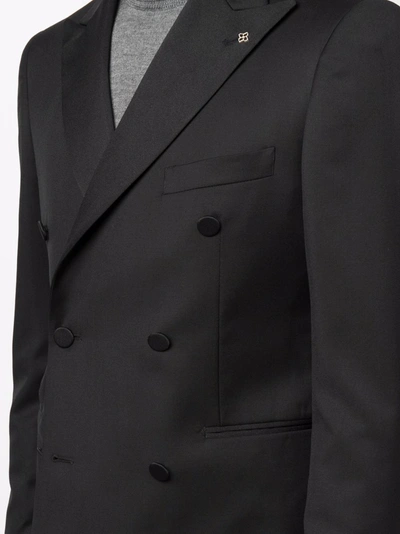 Shop Tagliatore Fitted Double-breasted Suit In Black