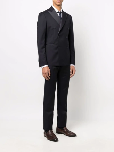 Shop Tagliatore Fitted Double-breasted Suit In Blue