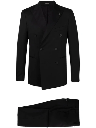 Shop Tagliatore Fitted Double-breasted Suit In Black