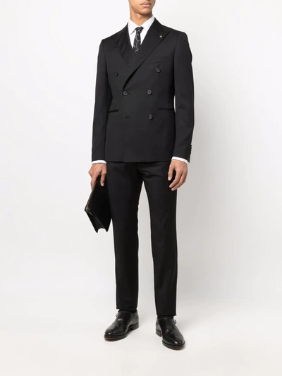 Shop Tagliatore Fitted Double-breasted Suit In Black