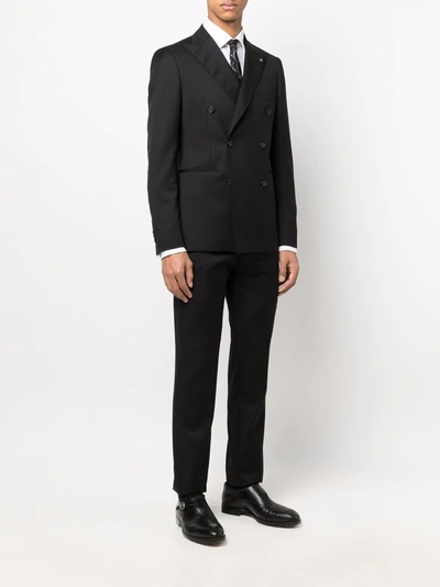 Shop Tagliatore Fitted Double-breasted Suit In Black