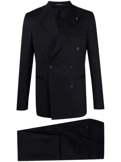 Tagliatore Naples Suit With Double Breasted Jacket In Blue