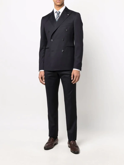 Shop Tagliatore Fitted Double-breasted Suit In Blue