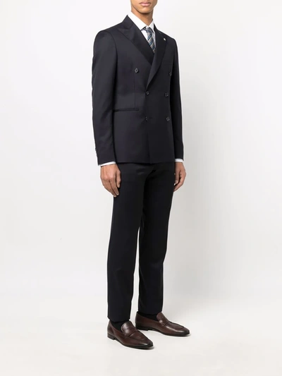 Tagliatore Naples Suit With Double Breasted Jacket In Blue