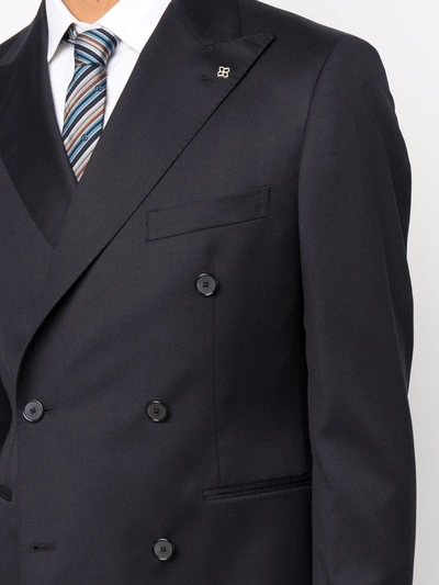 Shop Tagliatore Fitted Double-breasted Suit In Blue