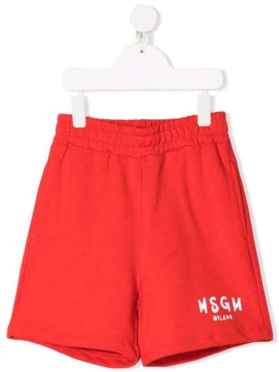 Msgm Cotton Shorts With Logo In Red
