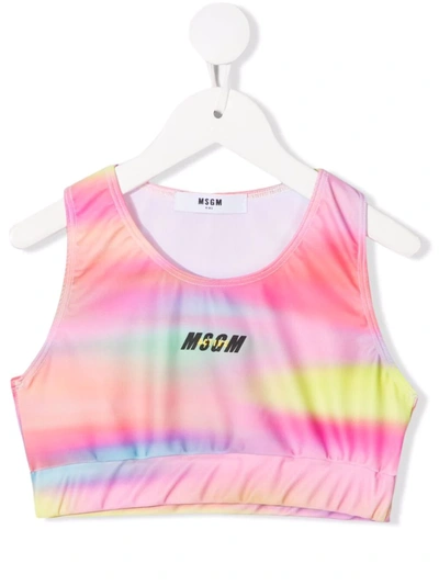 Shop Msgm Tie-dye Chest-logo Crop Top In Pink