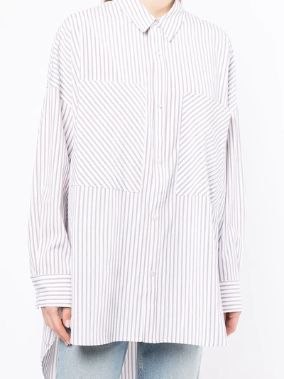 Shop Izzue Striped High-low Shirt In White