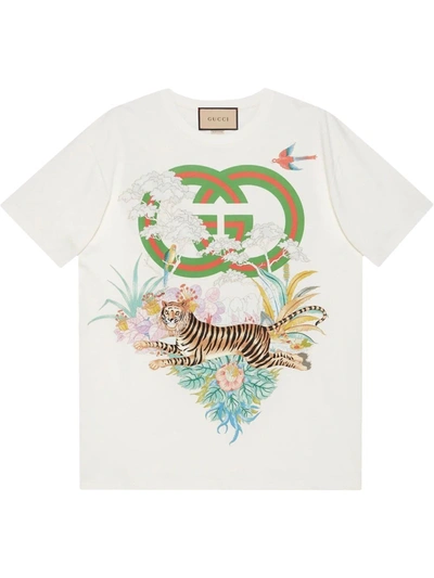 Gucci Lunar New Year Interlocking G T-shirt With Tiger Print In Ivory |  ModeSens