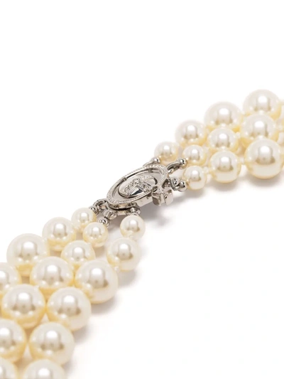 Vivienne Westwood Crystal Pearl Triple Strand Necklace In White