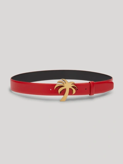 Shop Palm Angels Palm Tree Leather Belt In Red