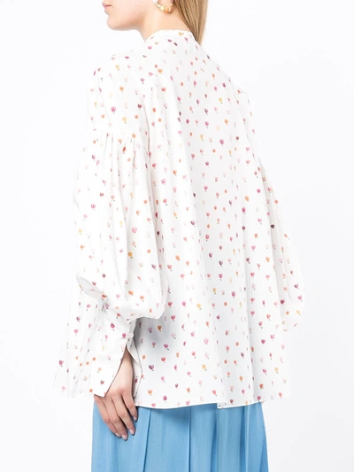 Shop Rosie Assoulin Floral-print Empire-line Blouse In Weiss