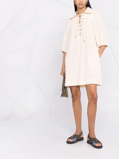 Shop See By Chloé Lace-up Mini Dress In Nude
