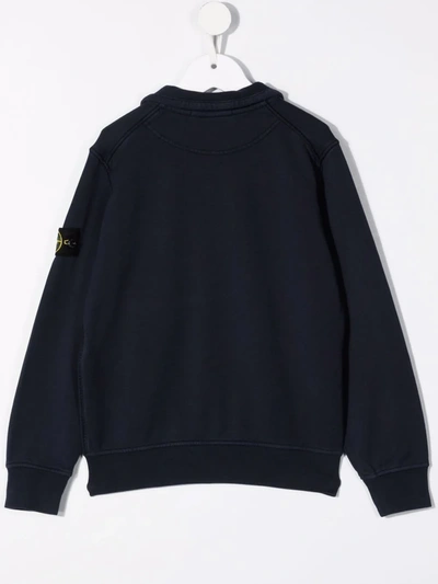 Stone Island Teen Logo Patch Zip-up Sweatshirt In Blue