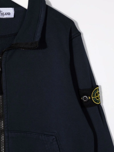 Stone Island Teen Logo Patch Zip-up Sweatshirt In Blue