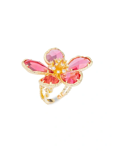 Shop Eye Candy La Women's Luxe Goldtone & Crystal Flower Ring/size 7 In Neutral